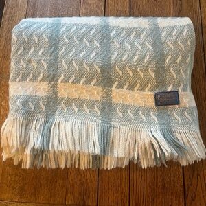 Vintage Pendleton light blue plaid wool throw blanket